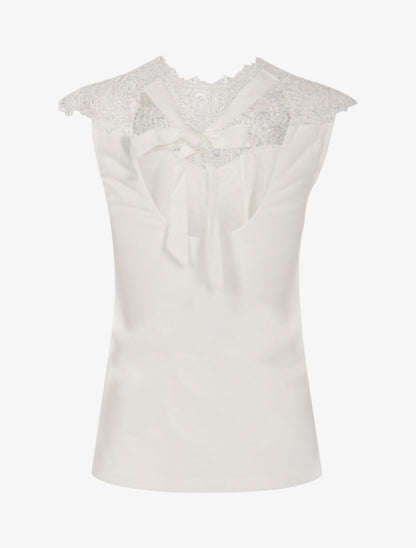 Top à plastron en dentelle festonnée - ecru - 2