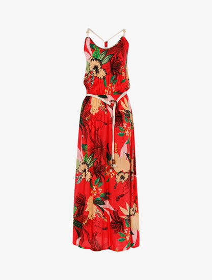 Robe à imprimé tropical et détails style cordes - rouge - 1