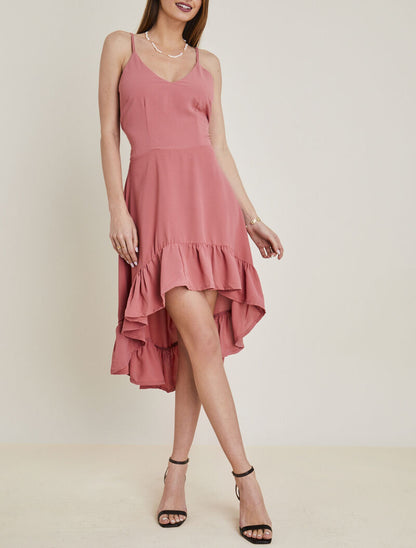 Robe asymétrique volantée - rose - 4