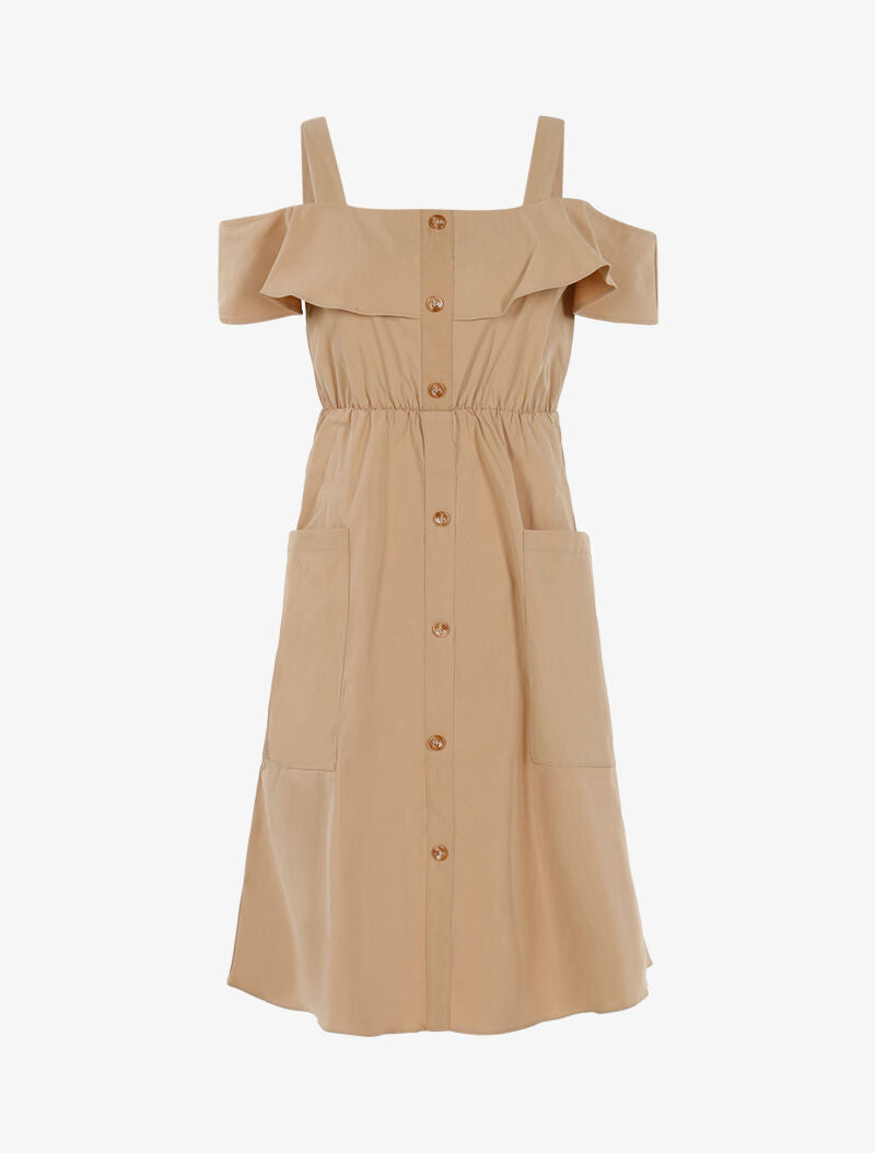 Robe à épaules nues - beige - 1