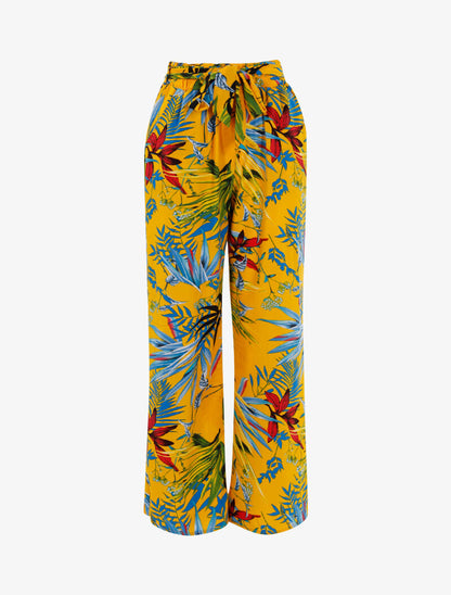 Pantalon à imprimé tropical - jaune - 1