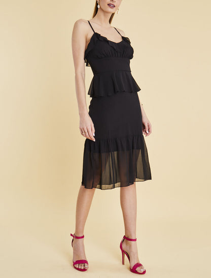 Robe en voile à volants - noir - 1