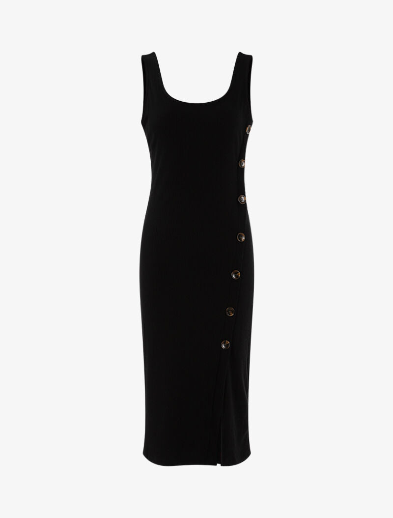 Robe côtelée à boutonnière en biais - noir - 1