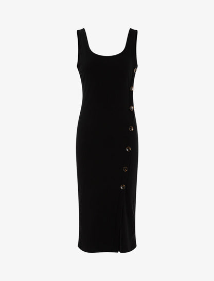 Robe côtelée à boutonnière en biais - noir - 1