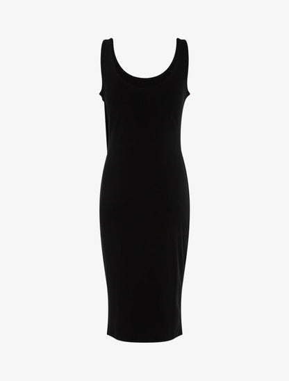Robe côtelée à boutonnière en biais - noir - 2