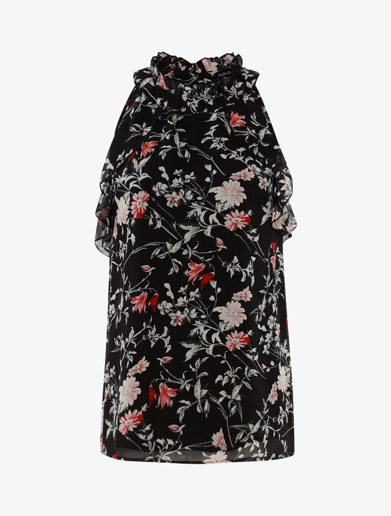 Top en voile à détails volantés - noir - 1