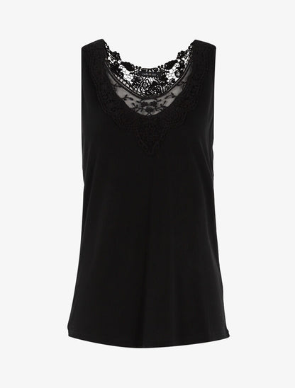 Top à empiècements tulle et crochet - noir - 3