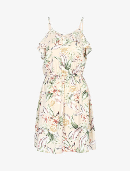 Robe imprimée à encolure volantée - beige - 3