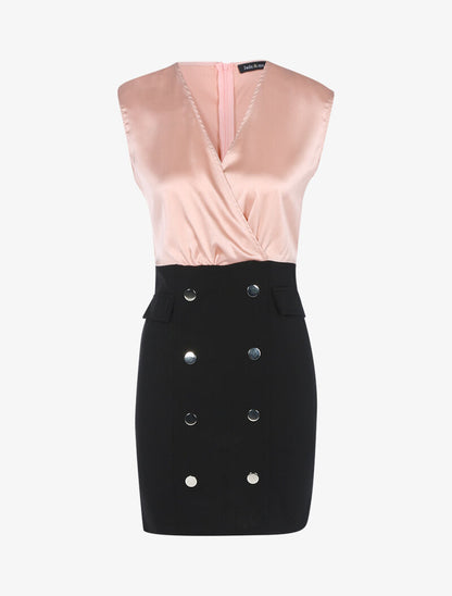 Robe bi matière à boutons décoratifs - noir/rose - 3
