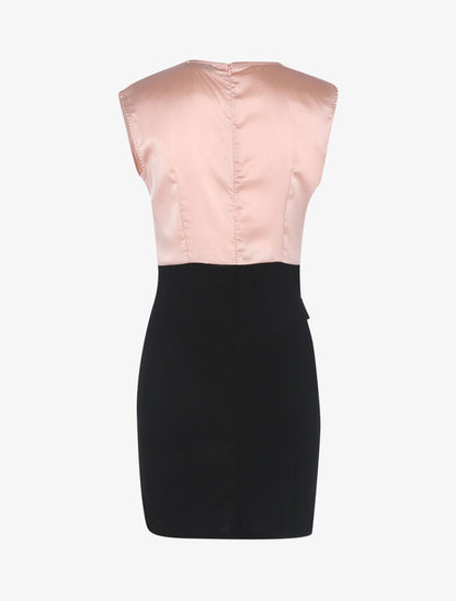 Robe bi matière à boutons décoratifs - noir/rose - 2