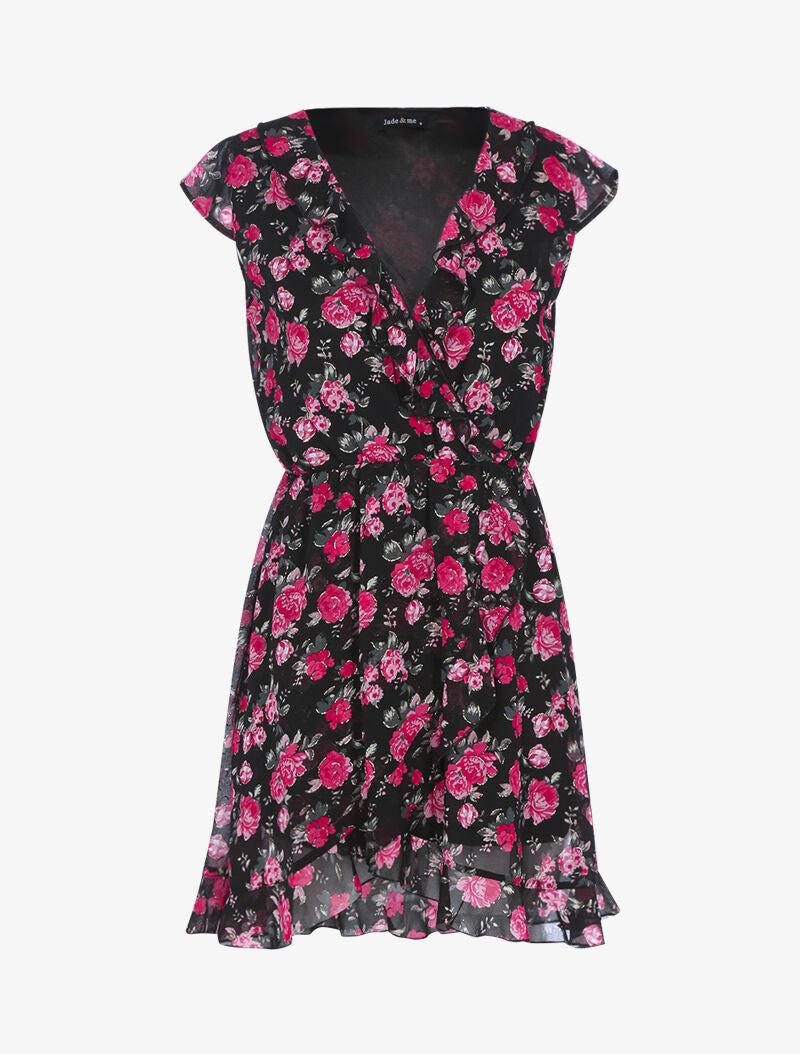 Robe cache-coeur à imprimé floral - noir - 1