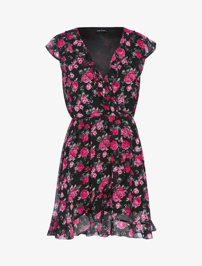 Robe cache-coeur à imprimé floral - noir - 1
