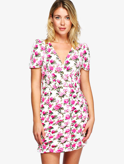 Robe moulante à imprimé floral - ecru - 2