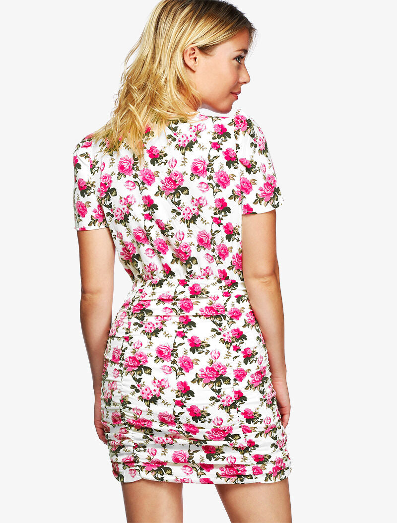 Robe moulante à imprimé floral - ecru - 3
