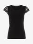 T-shirt à mancherons en crochet - noir - 1