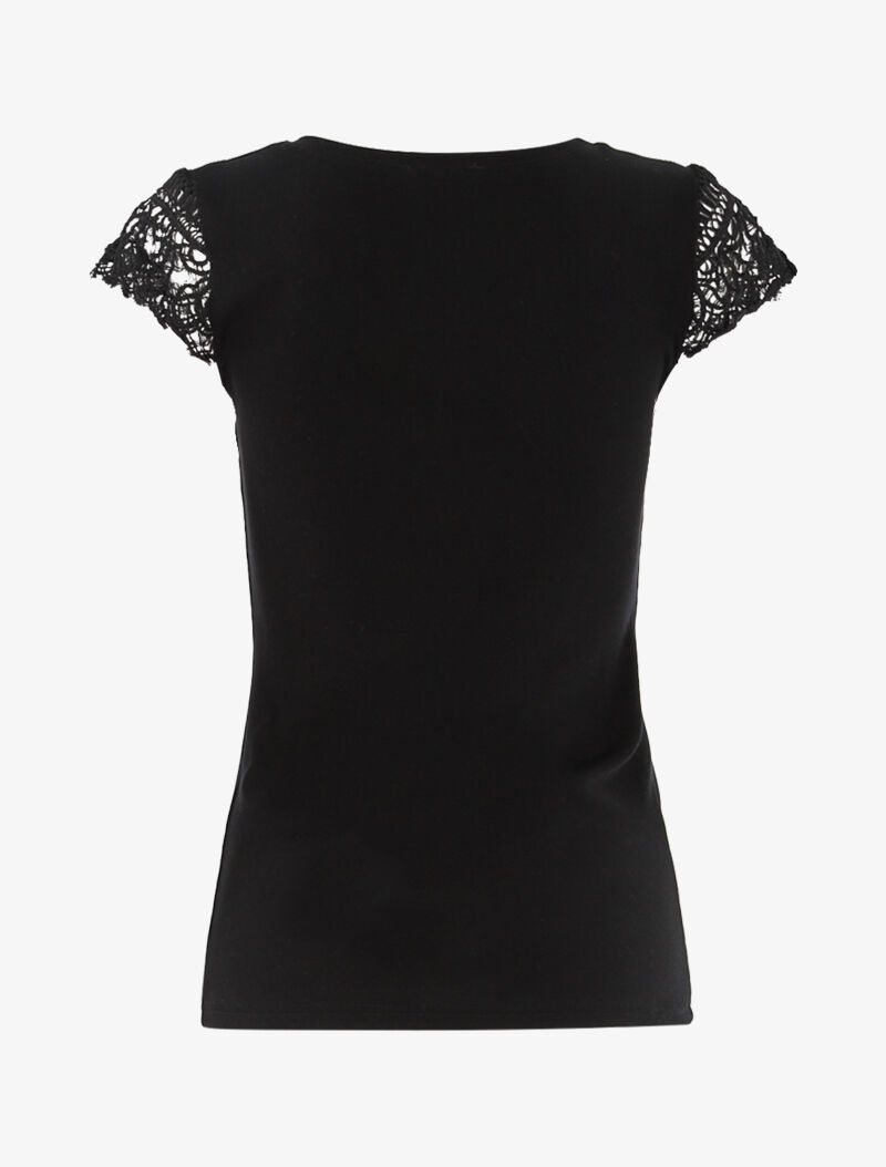 T-shirt à mancherons en crochet - noir - 2