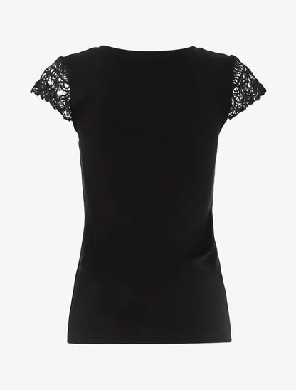 T-shirt à mancherons en crochet - noir - 2