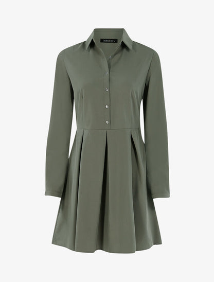 Robe patineuse style chemise - kaki - 1
