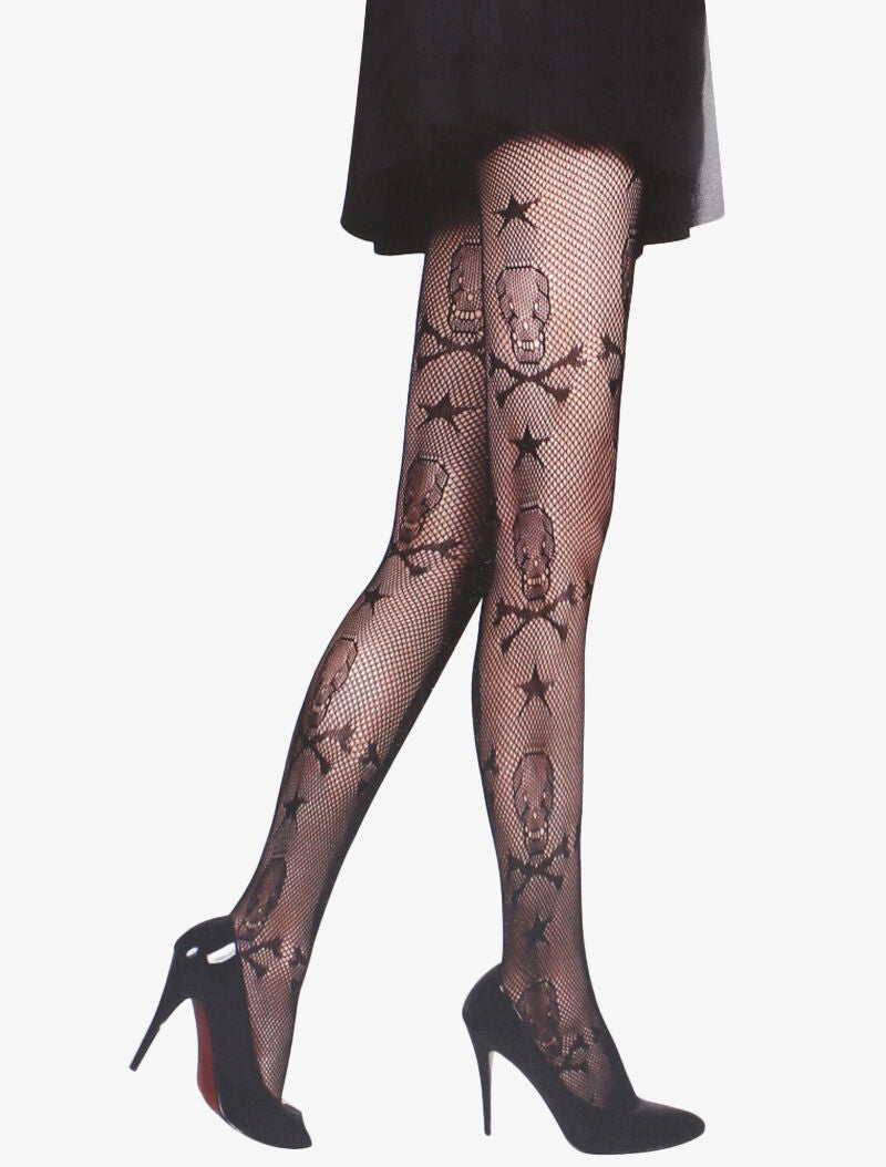 Collants résille à imprimé têtes de mort - noir - 1