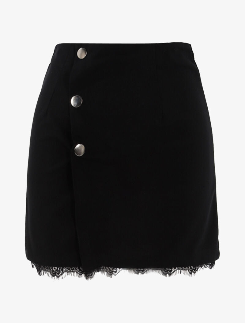 Mini jupe trapèze à boutons pression - noir - 6