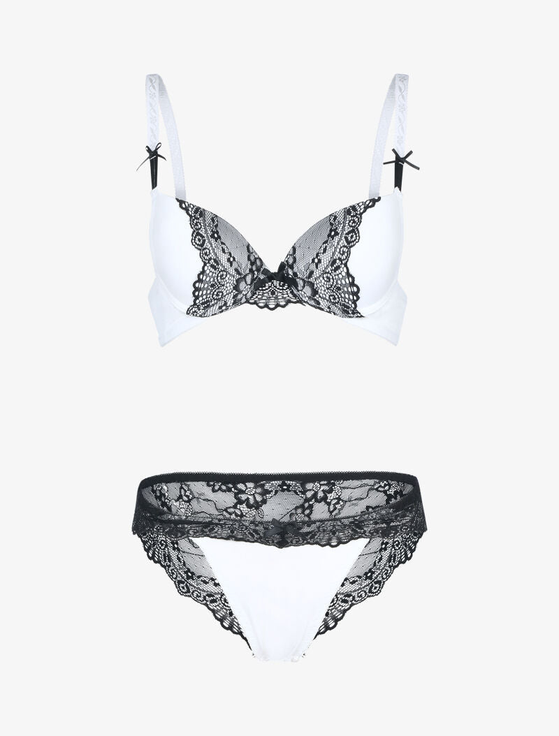 Ensemble à empiècement dentelle effet papillon - blanc et noir - 1
