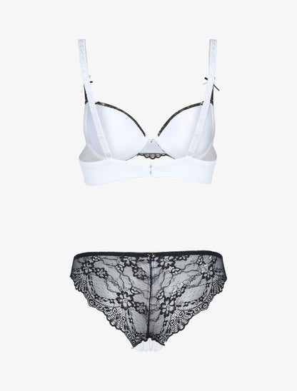 Ensemble à empiècement dentelle effet papillon - blanc et noir - 2