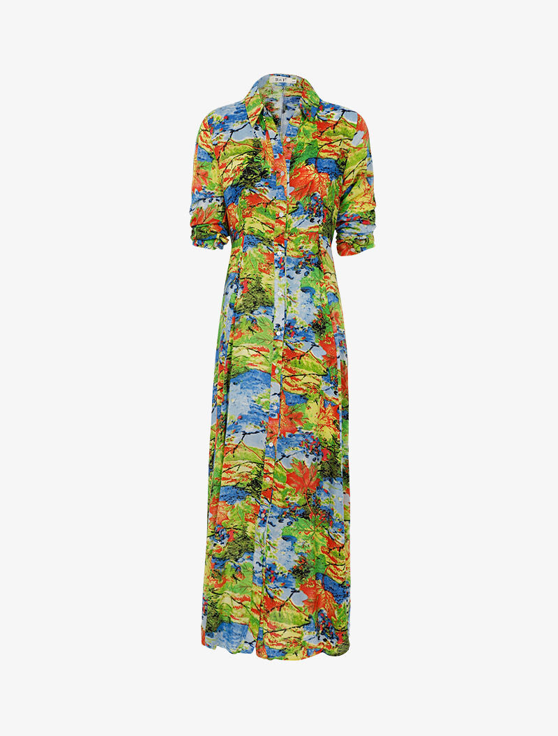Robe chemise à imprimé automnal abstrait - vert - 1