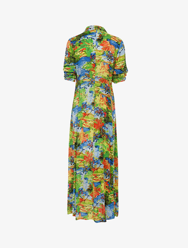Robe chemise à imprimé automnal abstrait - vert - 2