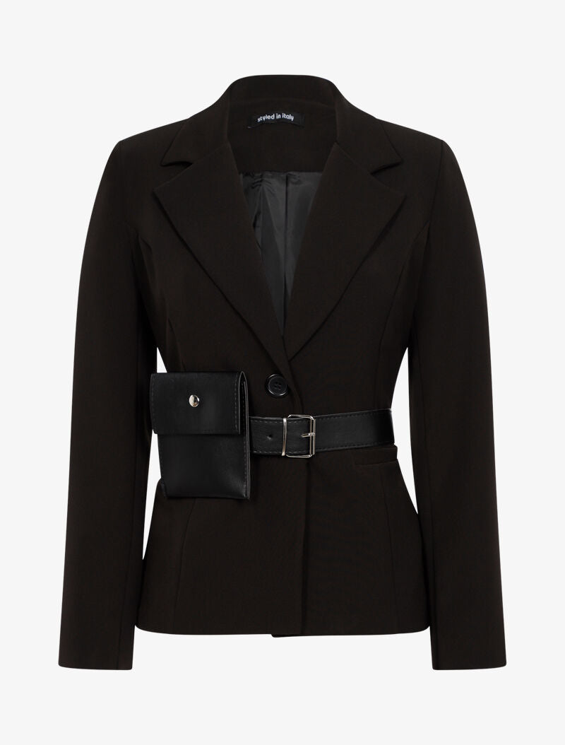 Veste droite à ceinture pochette - noir - 1