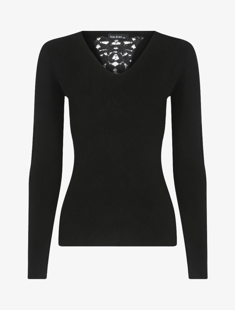 Pull doux à dos brodé - noir - 1