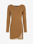 Robe pull à zip strassé et dentelle - camel - 1