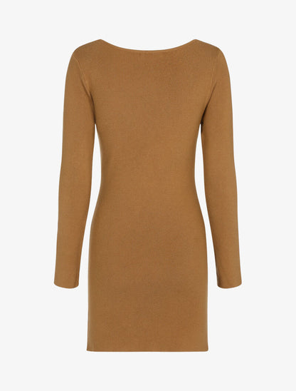 Robe pull à zip strassé et dentelle - camel - 2