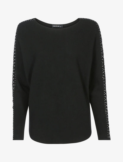 Pull doux à manches ajourées et cloutées - noir - 1