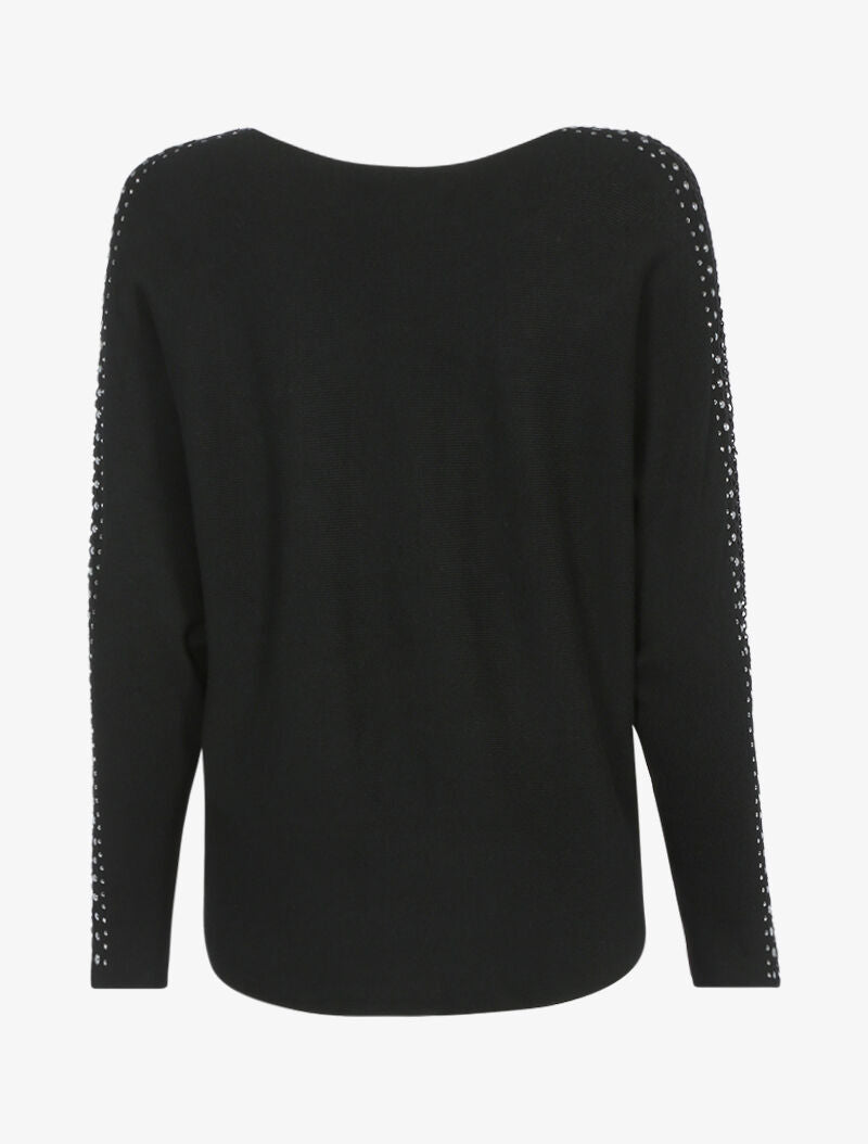 Pull doux à manches ajourées et cloutées - noir - 2