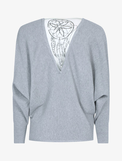 Pull à broderie dreamcatcher - gris clair - 2