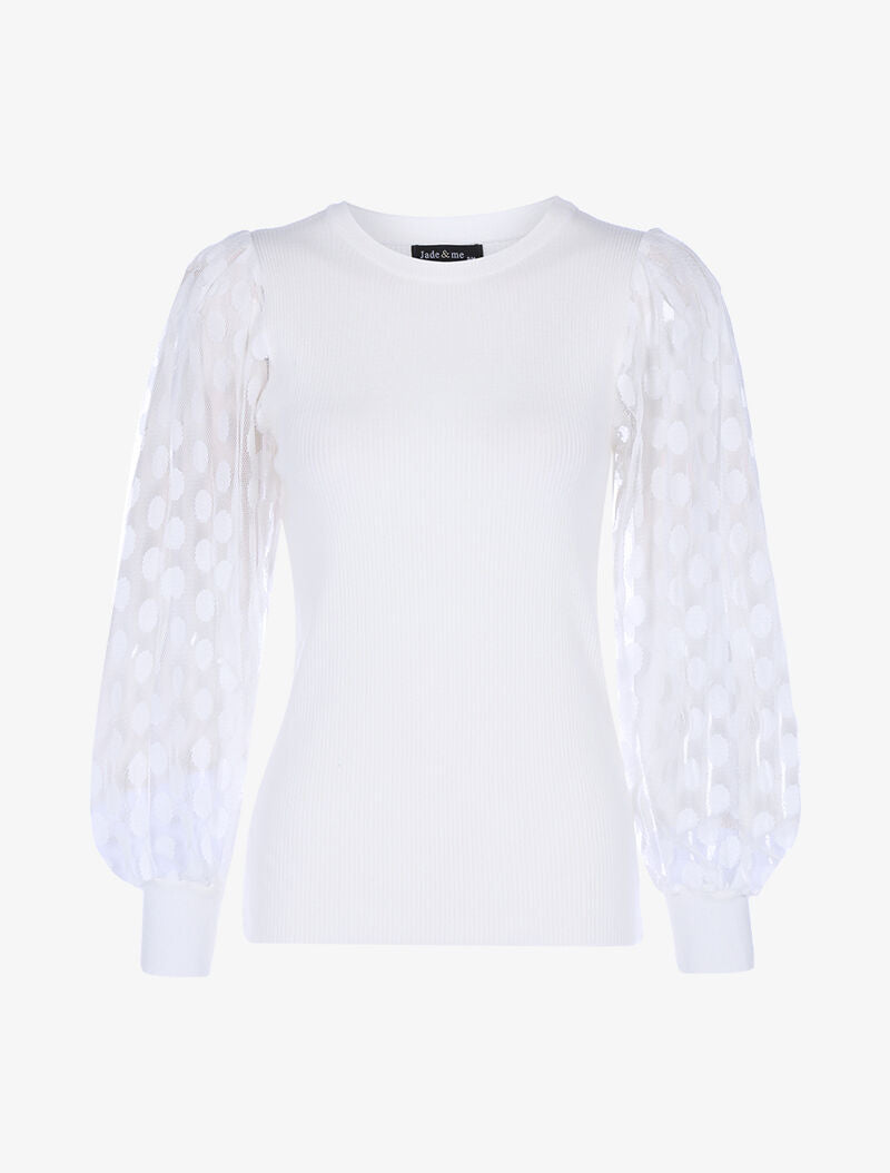 Pull à manches en tulle - ecru - 3