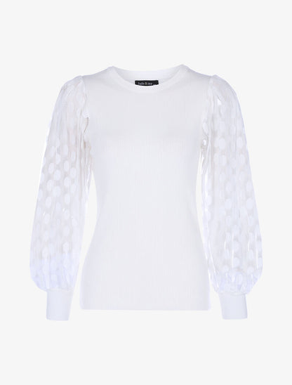 Pull à manches en tulle - ecru - 3