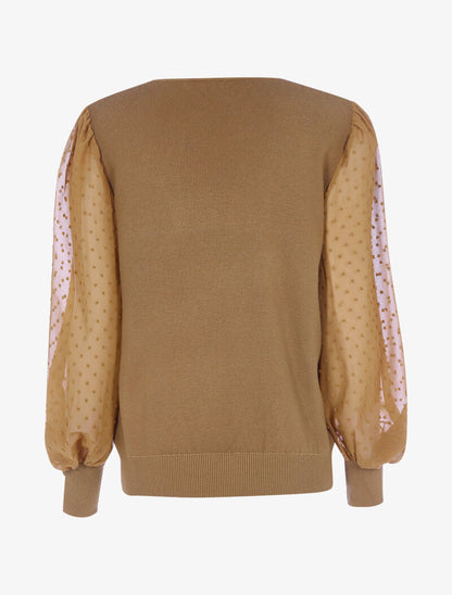 Pull à manches en voile et détails en relief - camel - 2