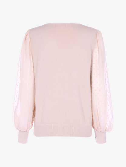 Pull à manches en voile et détails en relief - rose orange - 2