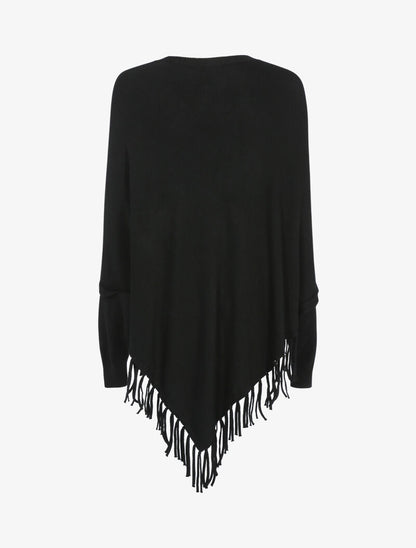 Pull poncho à franges - noir - 2
