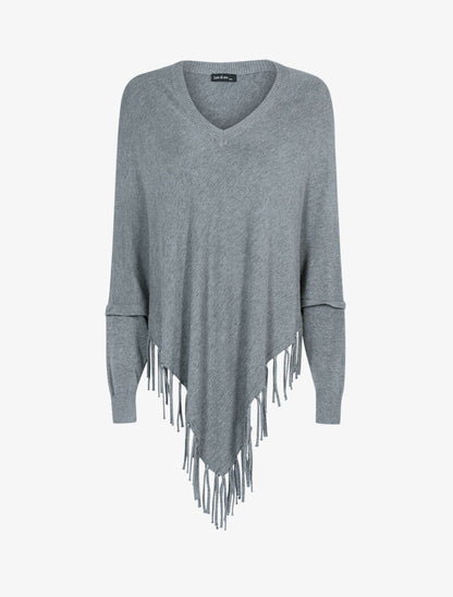 Pull poncho à franges - gris foncé - 1