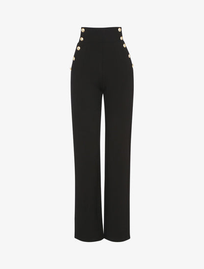 Pantalon flare à boutonnières décoratives - noir - 1