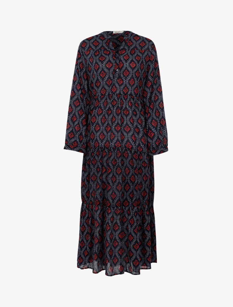 Robe bohème imprimé fleurs abstraites - bleu nuit - 1