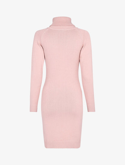 Robe-pull col roulé et maille torsadée - rose - 2