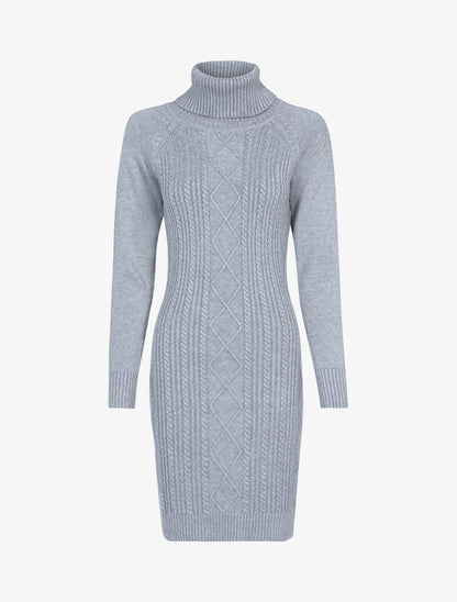 Robe-pull col roulé et maille torsadée - gris - 1