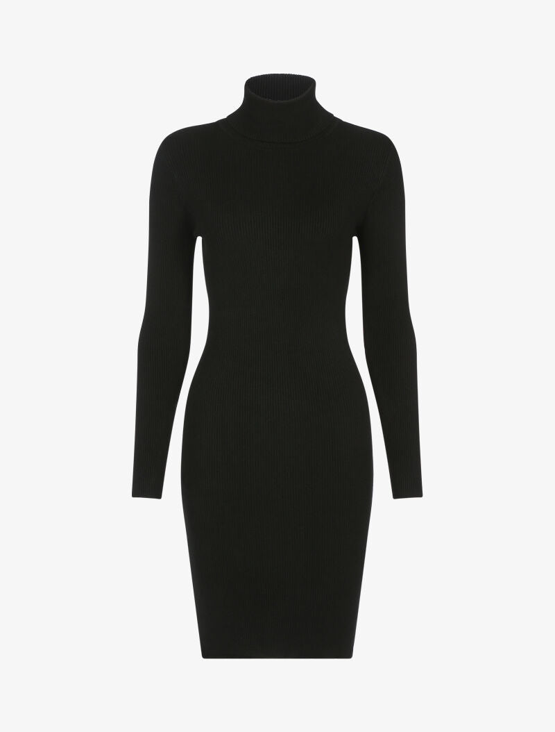 Robe-pull côtelée à col roulé - noir - 1