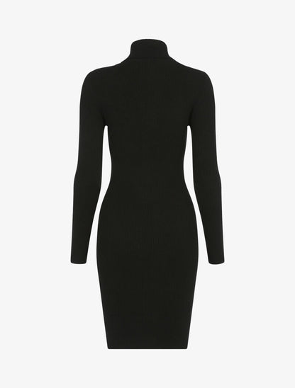 Robe-pull côtelée à col roulé - noir - 2