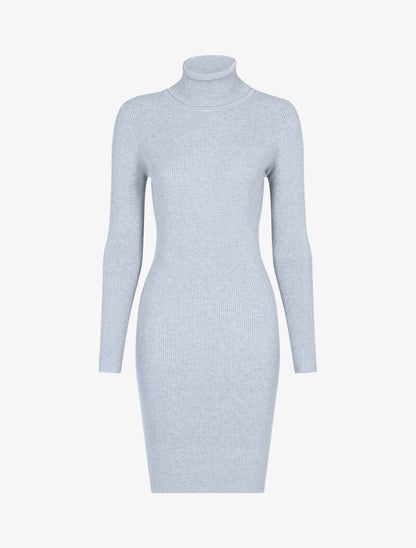 Robe-pull côtelée à col roulé - gris - 2