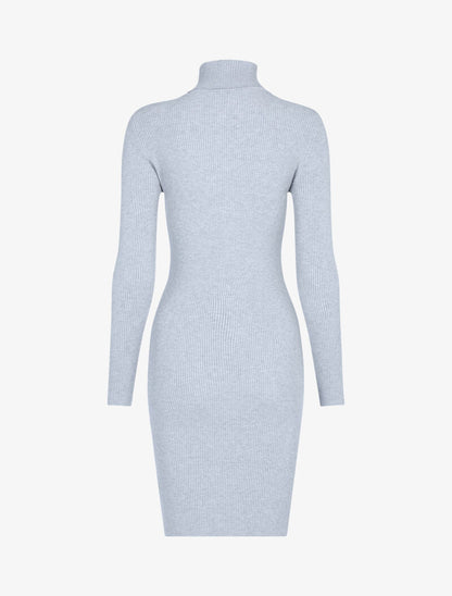 Robe-pull côtelée à col roulé - gris - 3