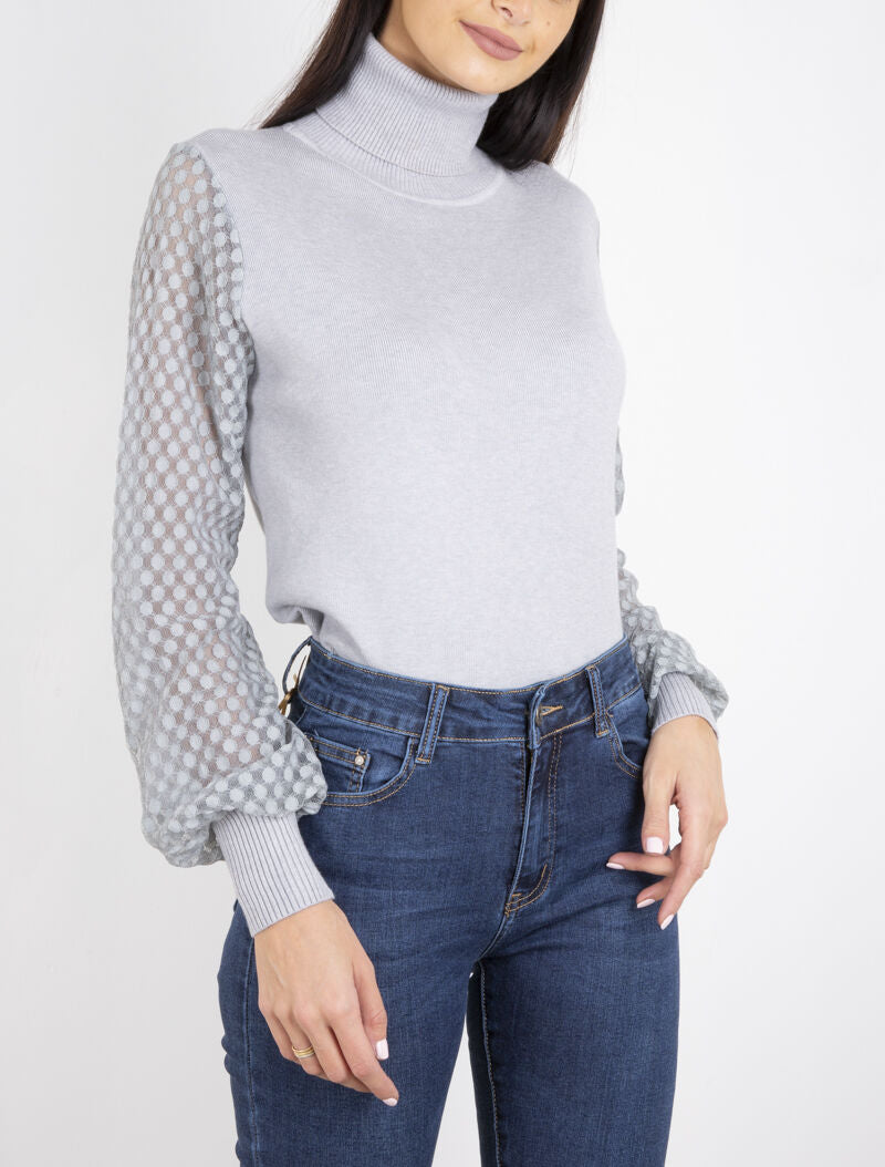 Pull à manches en dentelle imprimé - gris - 4